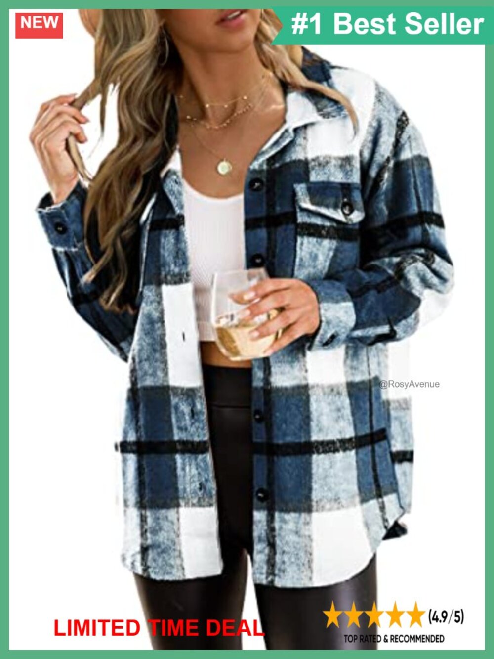 Plaid Button Down Shacket Fuzzy Midweight Collared Casual